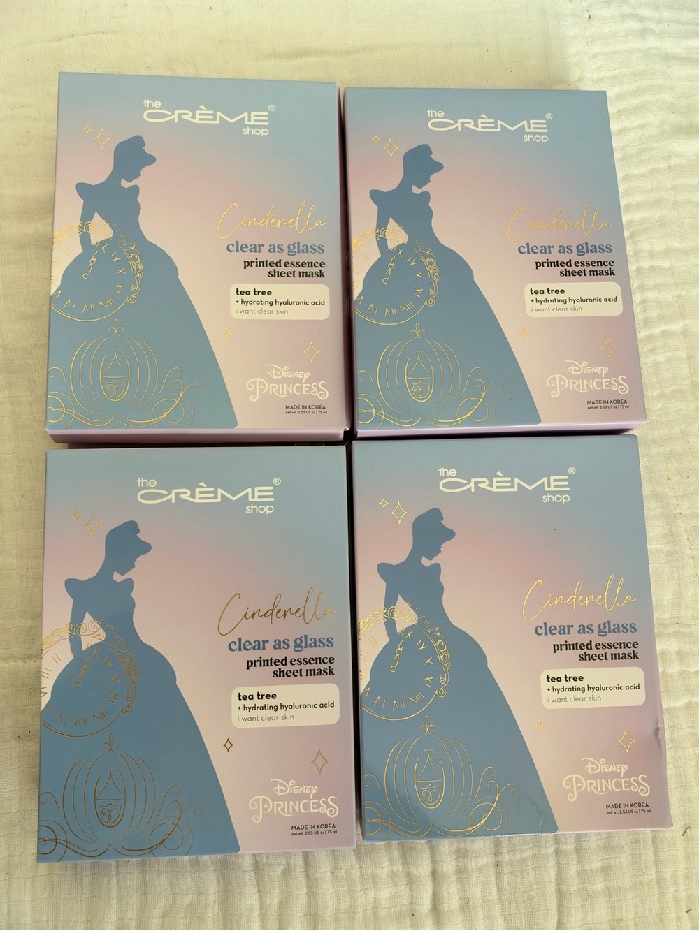 NIB The Crème Shop x Disney Cinderella Clear as Glass Sheet Masks 4 Box Bundle